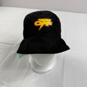 Off-White Black Bucket Hat OMLA034F22FAB001 Yellow Logo Patch O/S NEW